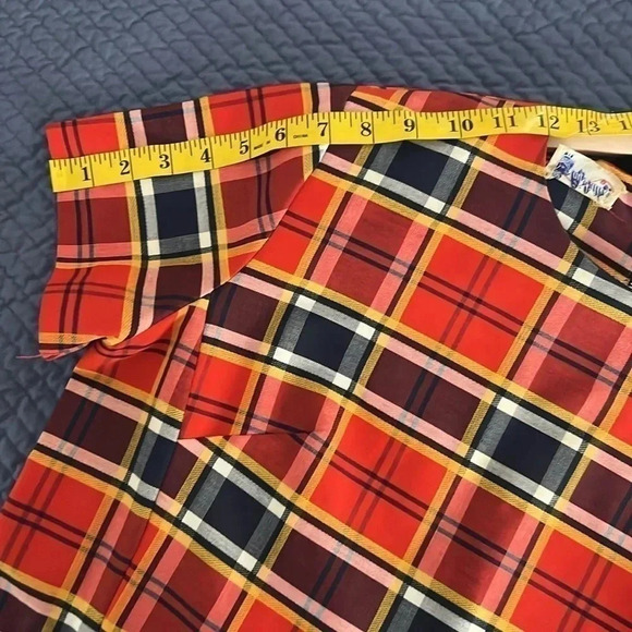 Cat Artley Red Yellow & Blue Plaid Mod Era Vintage 60s Dress Drop Waist size XL - Picture 6 of 6